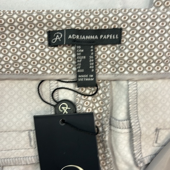 NWT Adrianna Papell Taupe Geometric Print Pants Size 4 - Picture 4 of 11